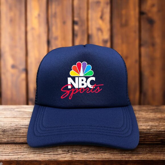 NBC Sports Mens Trucker Hat Navy Snapback 90s Retro Inspired Logo Ball Cap - Picture 1 of 4